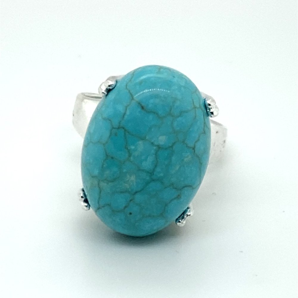 Turquoise 13.66ct Platinum Finish Solid 925 Sterling Silver Ring